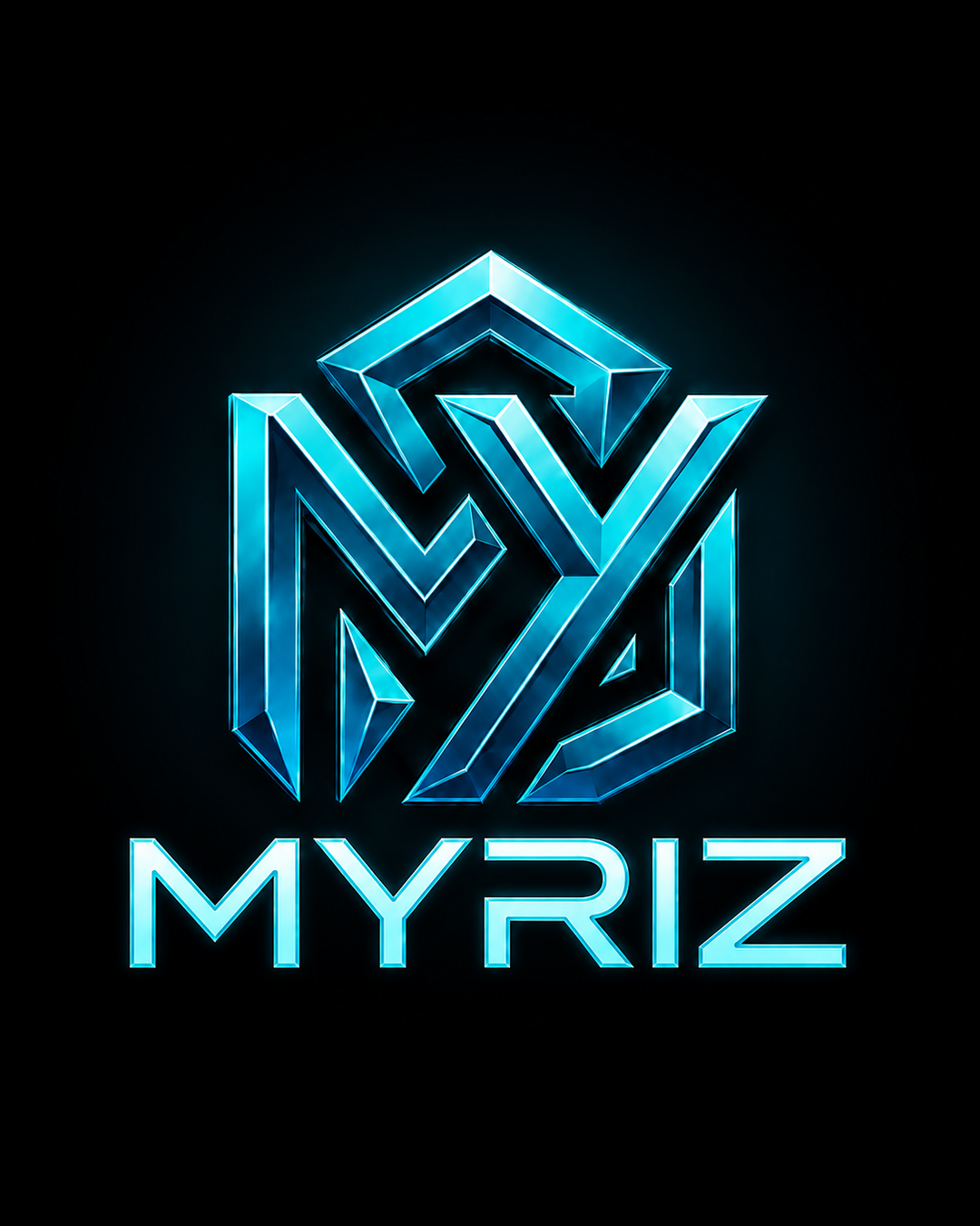 The cyan MYRIZ emblem and wordmark on black.